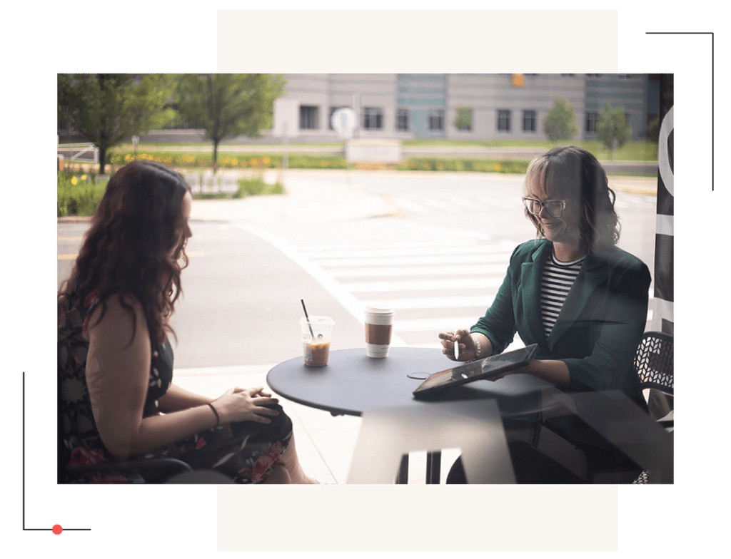 Woman talking to client